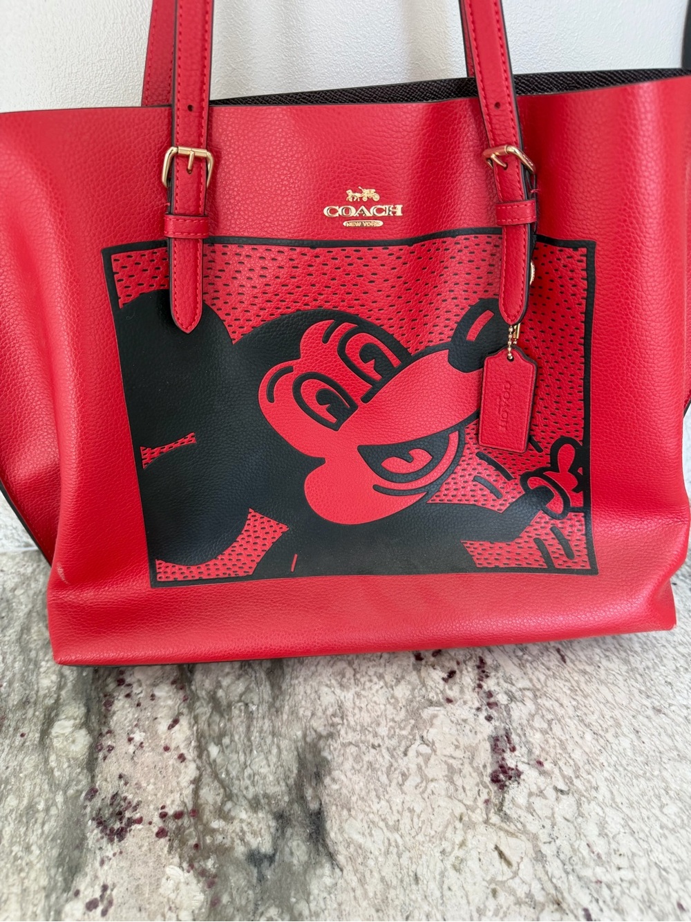 Coach Red and Black Mickey Graphic Leather Tote